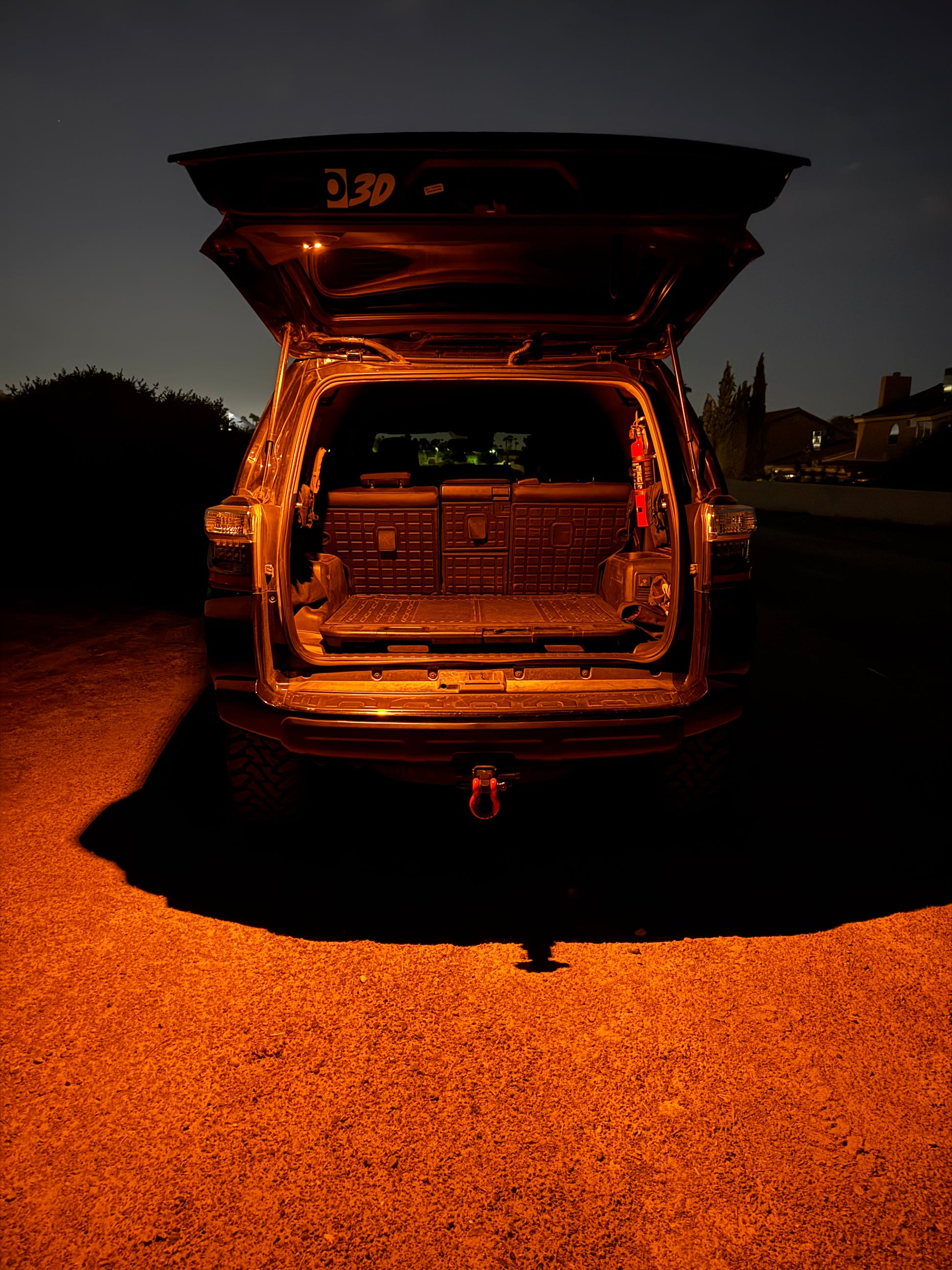 A black switchable LED hatch light upgrade for 4Runner with a switch