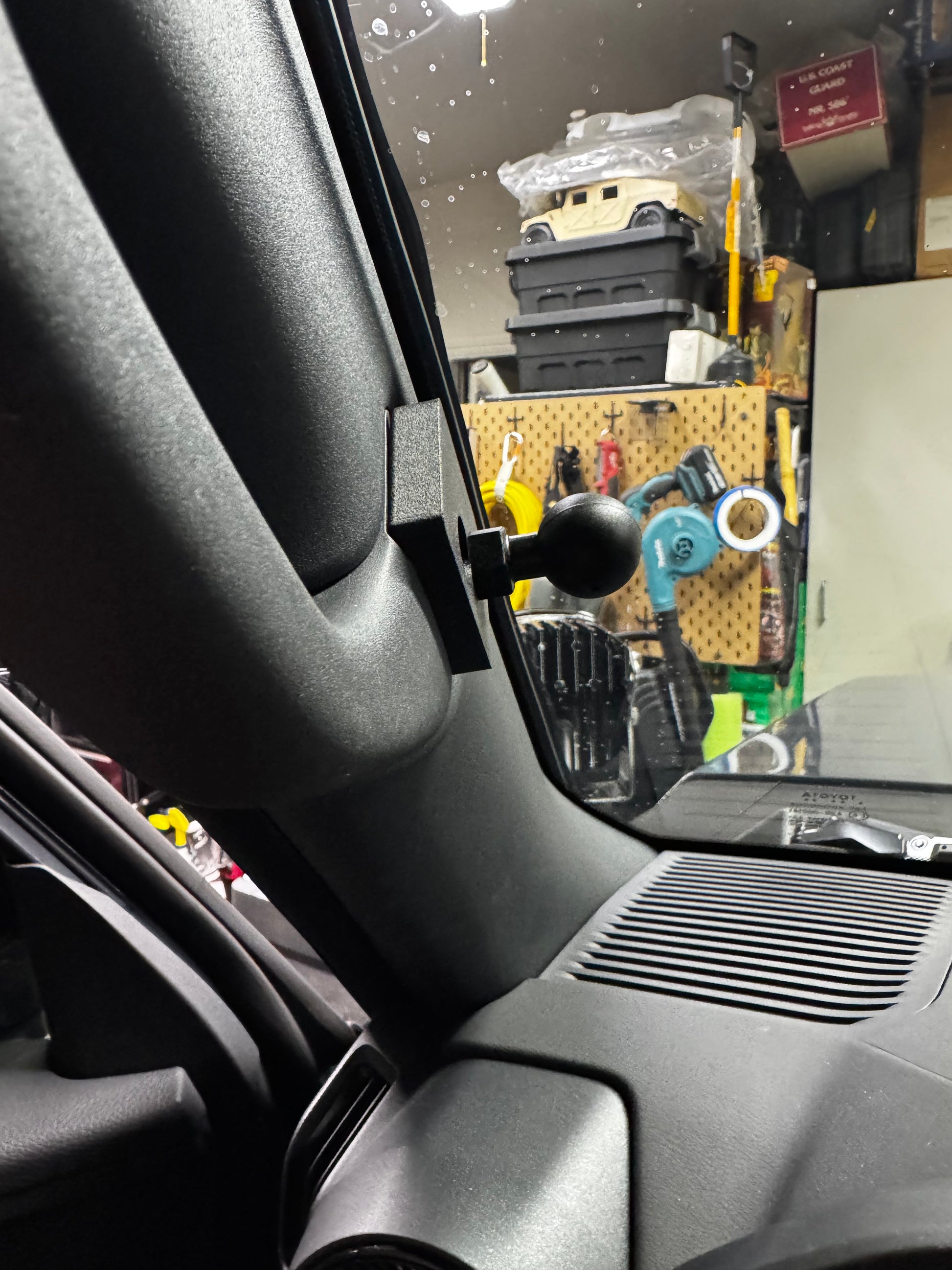 Car interior with a mounted camera on the dashboard